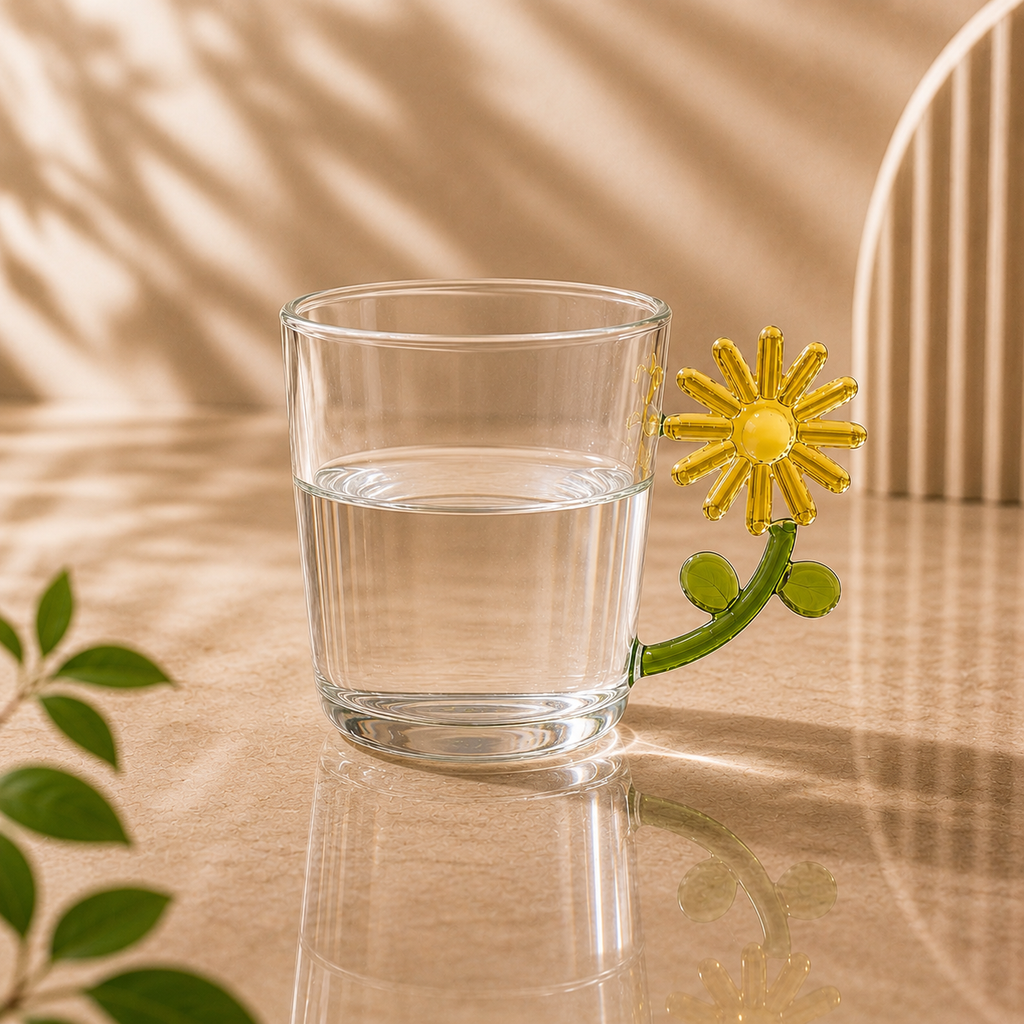 Sunflower Handle Glass Cup