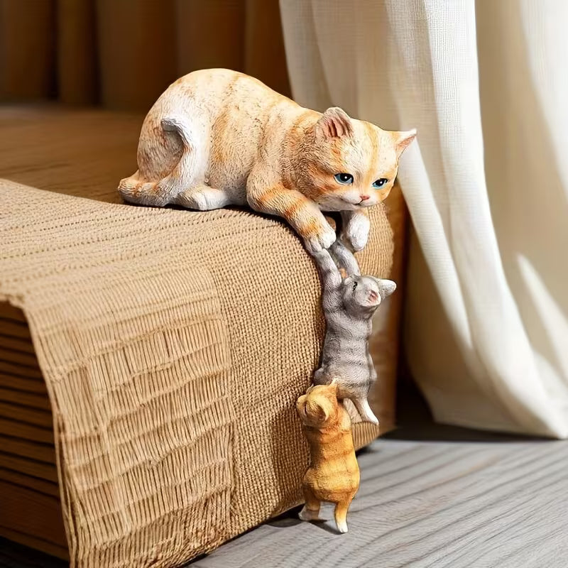 Cat Mother Hanging Two Babies Statue