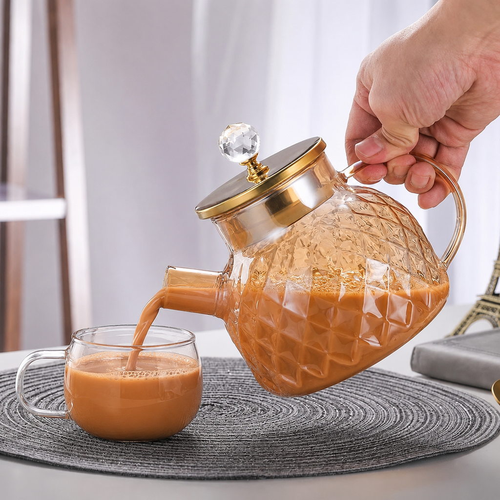 Golden Glass Diamond Teapot Kettle
