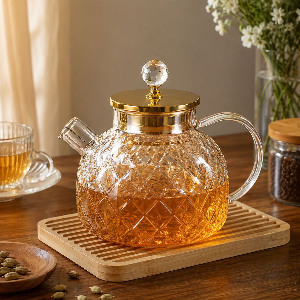 Golden Glass Diamond Teapot Kettle