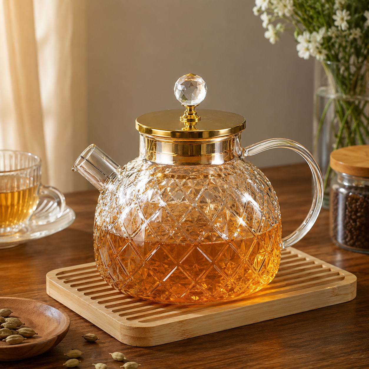 Golden Glass Diamond Teapot Kettle