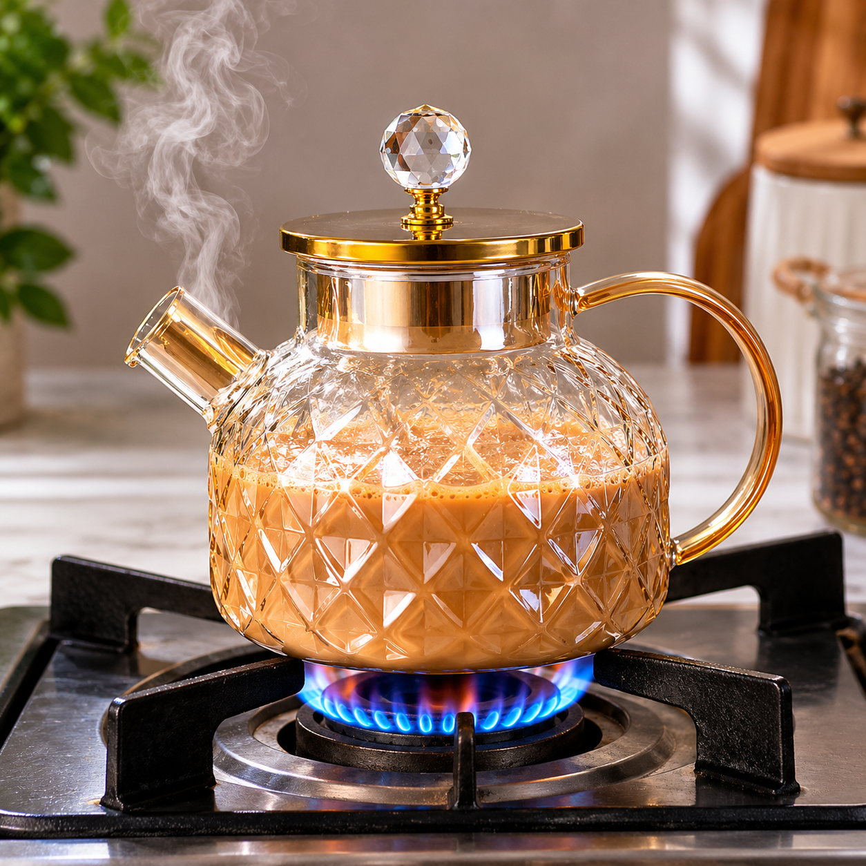 Golden Glass Diamond Teapot Kettle