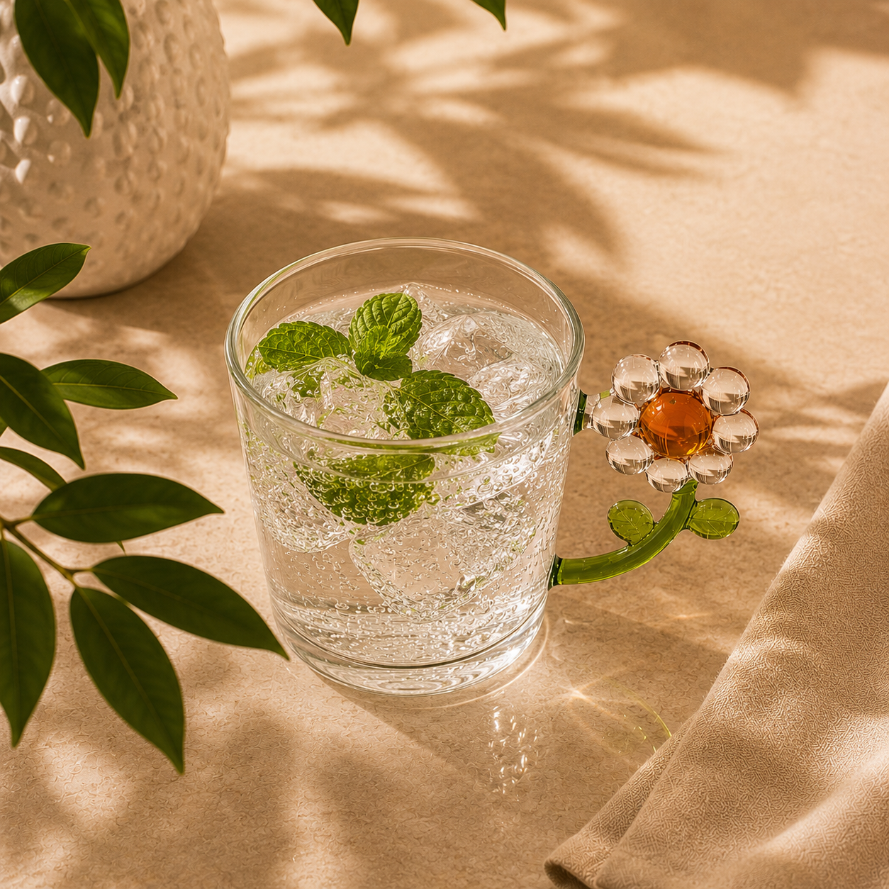 Floral Handle Glass Cup