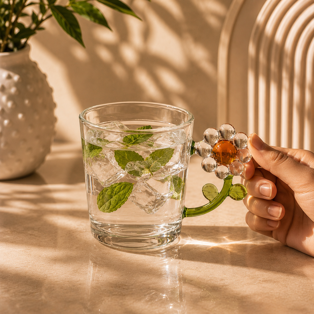 Floral Handle Glass Cup