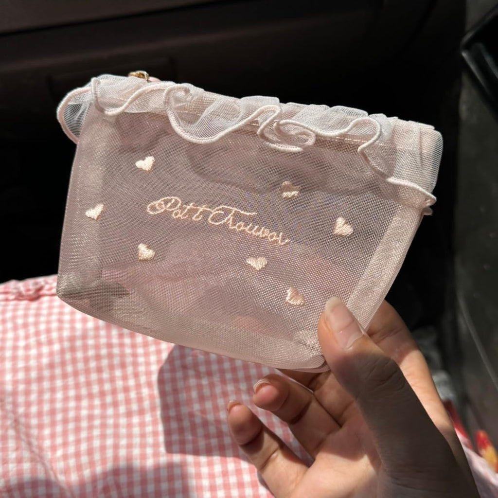 Aesthetic Heart Embroidered Makeup Bag(Large size )