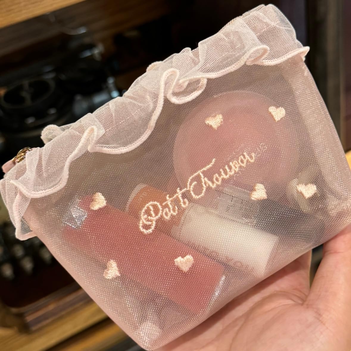 Aesthetic Heart Embroidered Makeup Bag(Large size )
