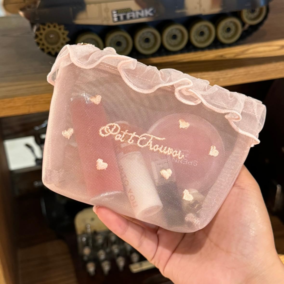 Aesthetic Heart Embroidered Makeup Bag(Large size )
