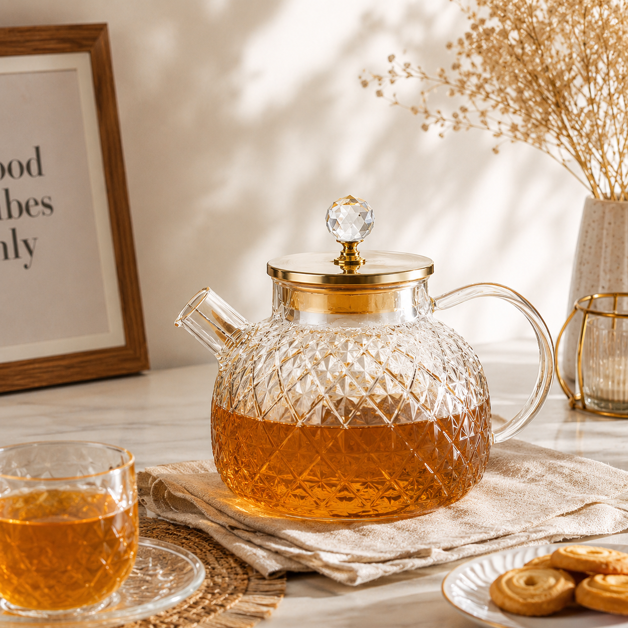 Golden Glass Diamond Teapot Kettle
