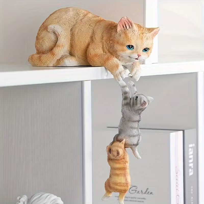 Cat Mother Hanging Two Babies Statue