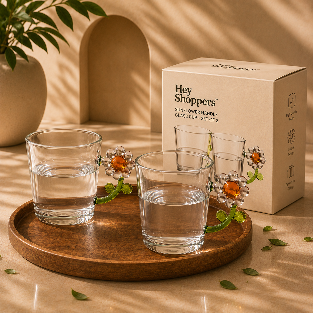 Floral Handle Glass Cup