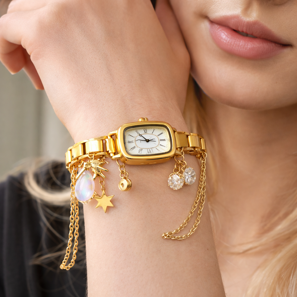 Gold Charm Bracelet Watch