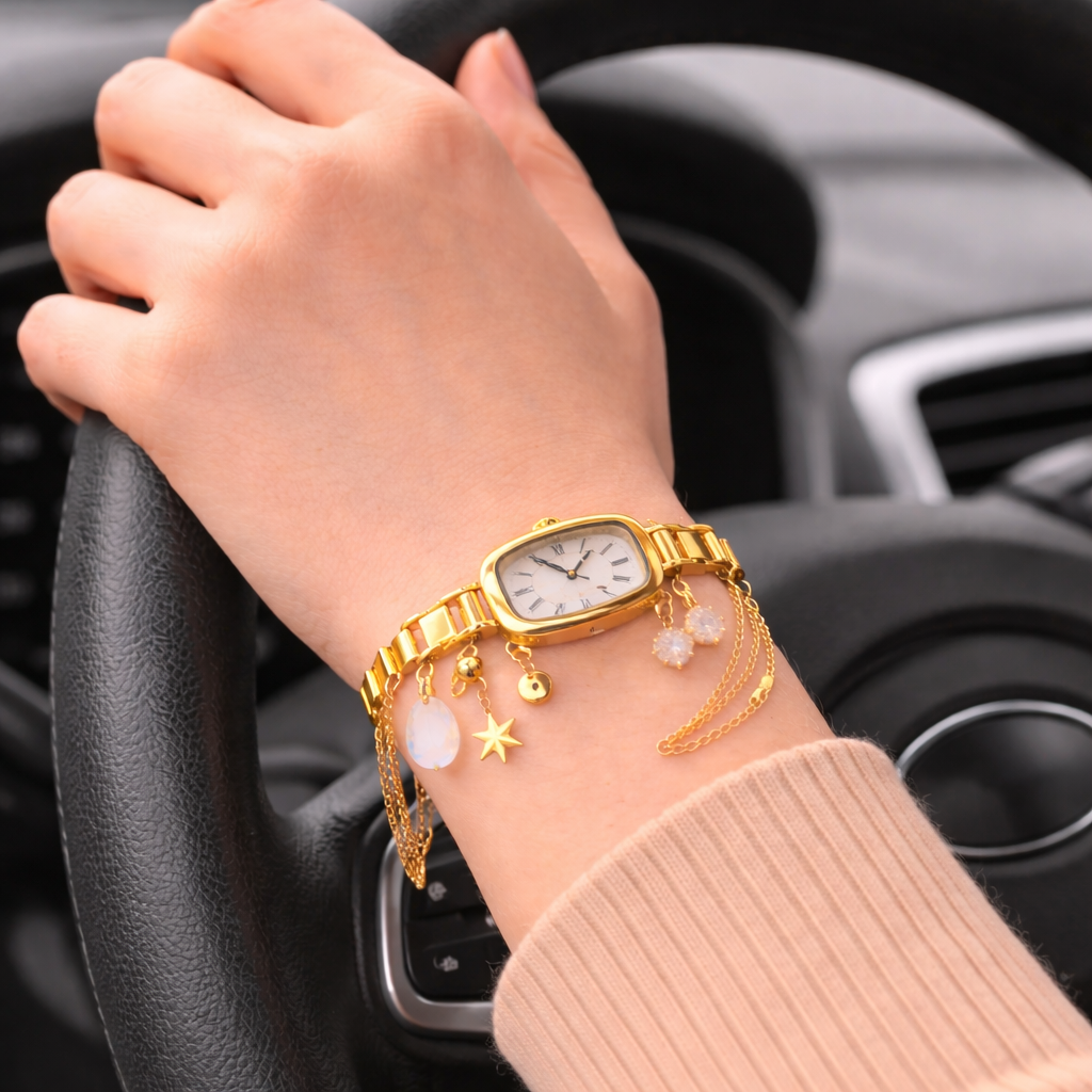 Gold Charm Bracelet Watch