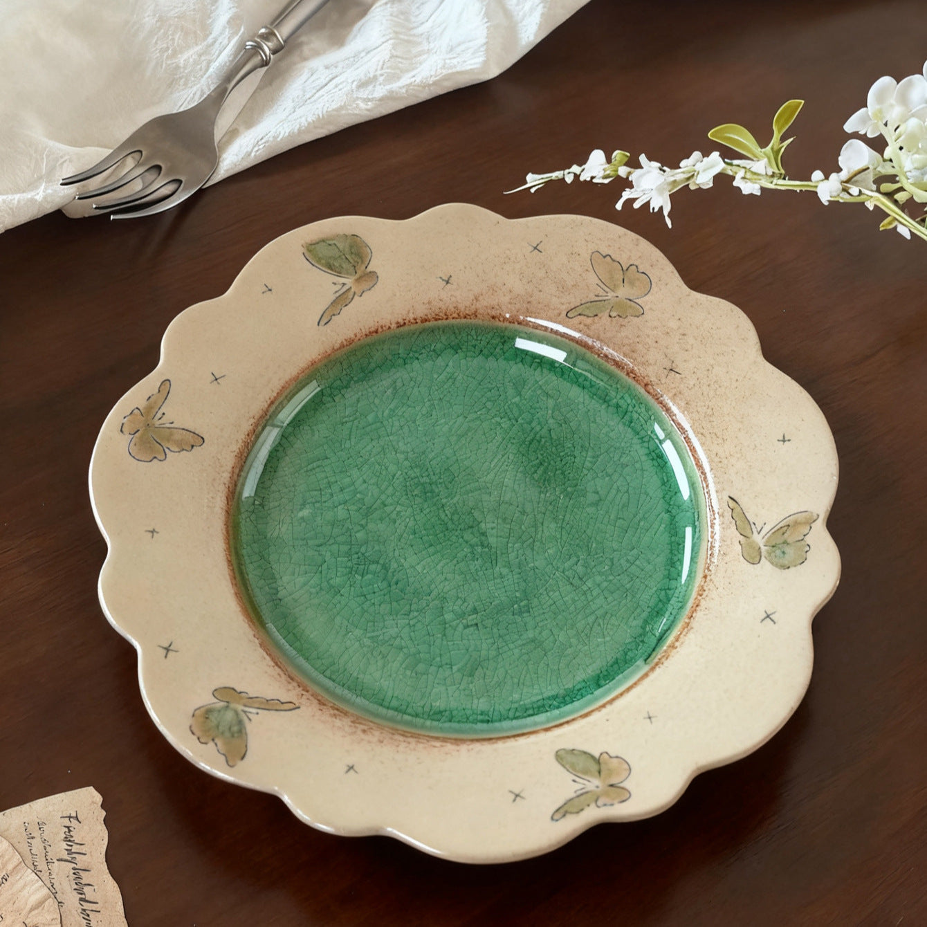 Butterfly Scalloped Ceramic Plate