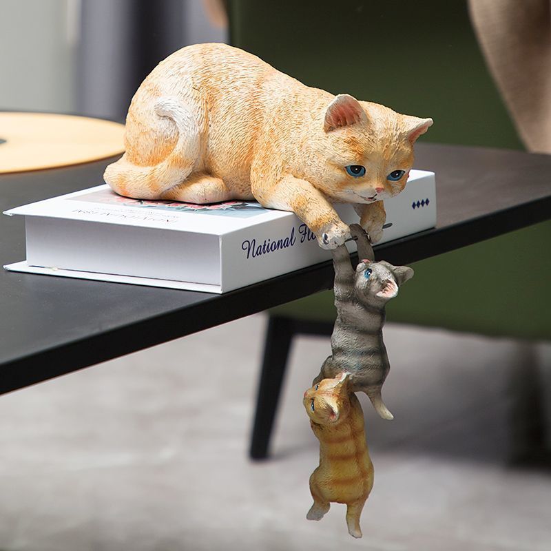 Cat Mother Hanging Two Babies Statue