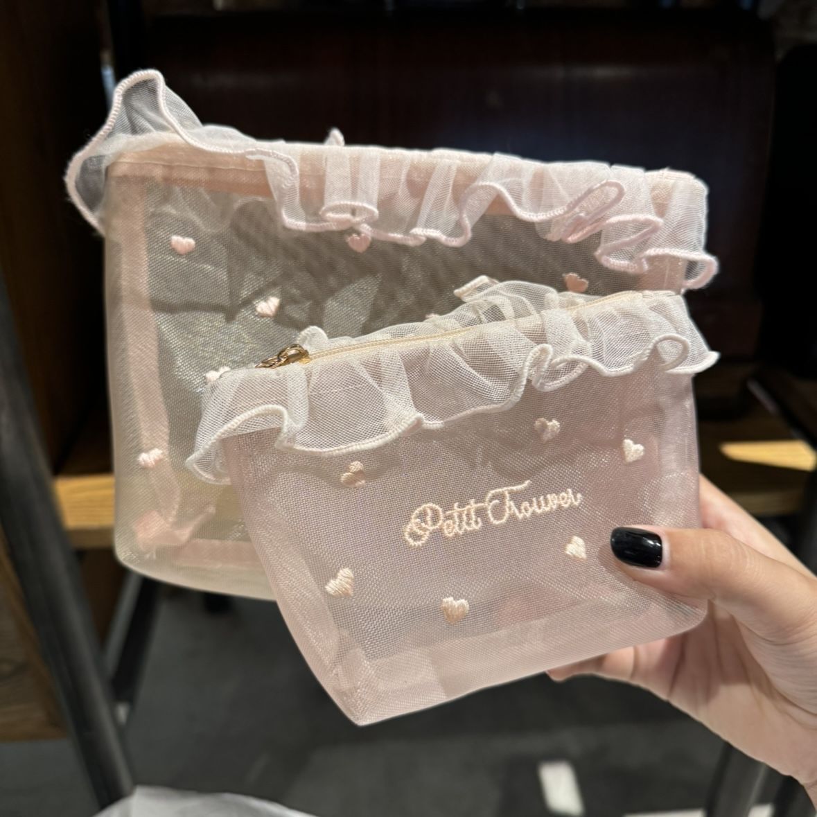 Aesthetic Heart Embroidered Makeup Bag(Large size )