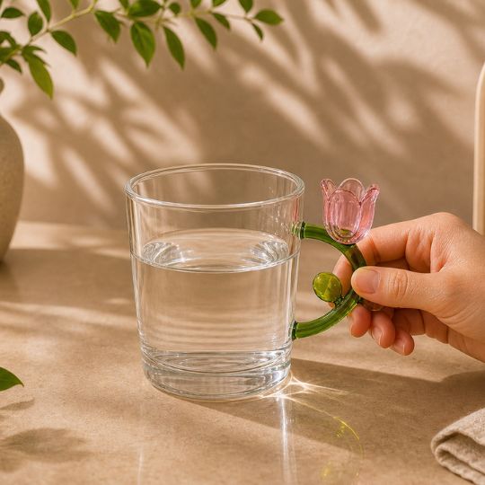 Tulip Handle Glass Cup