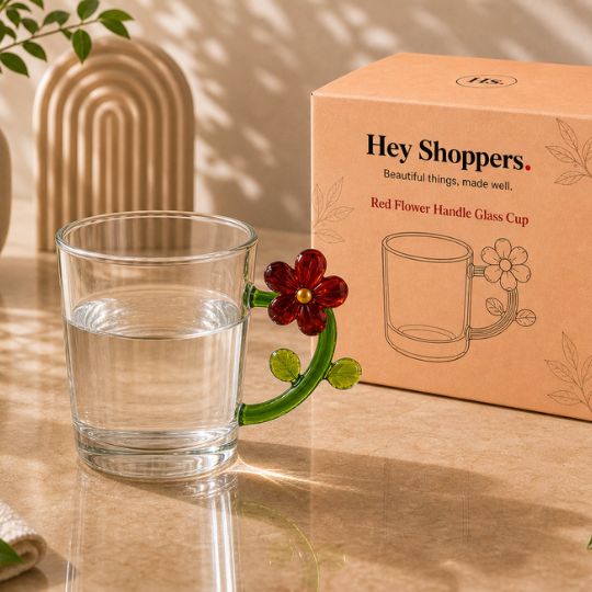 Red Flower Handle Glass Cup