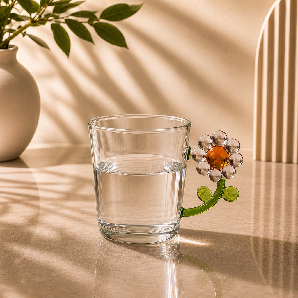 Floral Handle Glass Cup