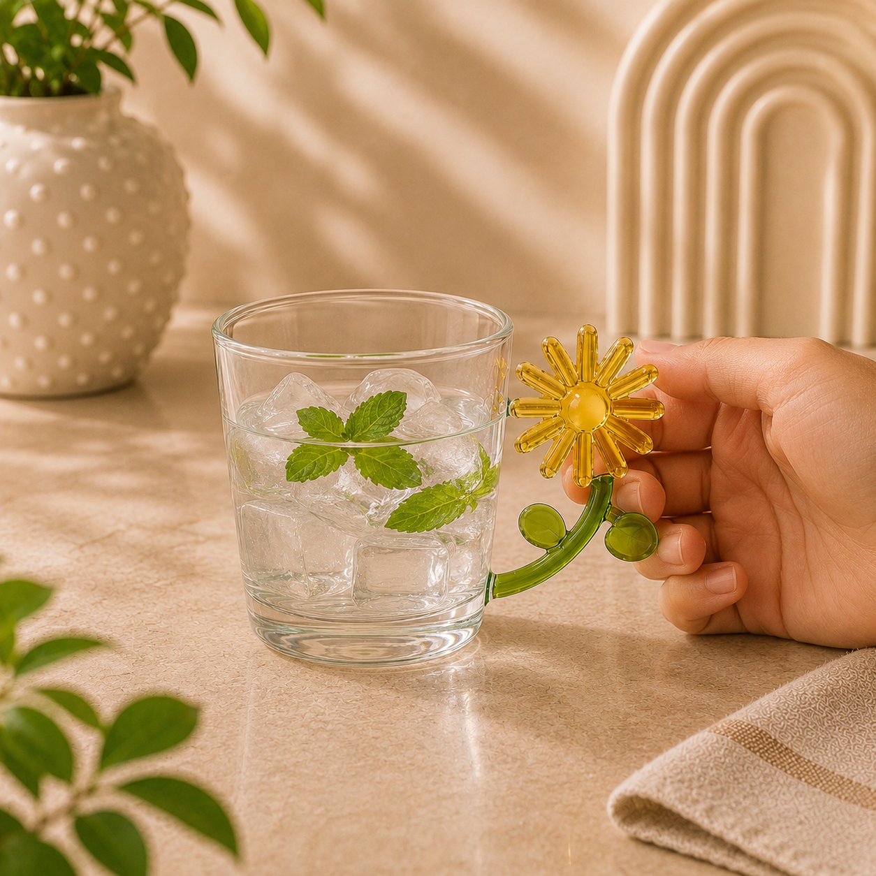 Sunflower Handle Glass Cup