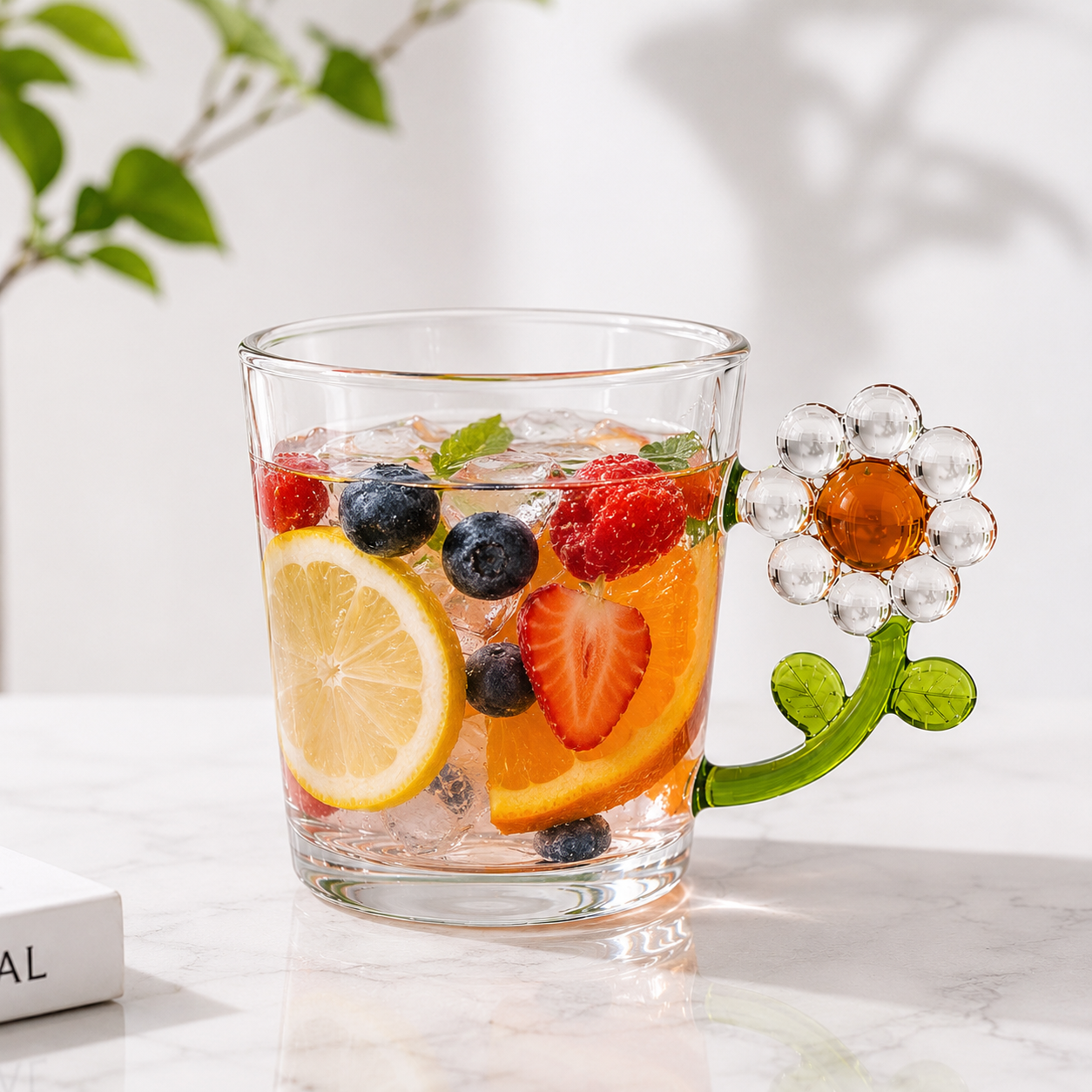 Floral Handle Glass Cup