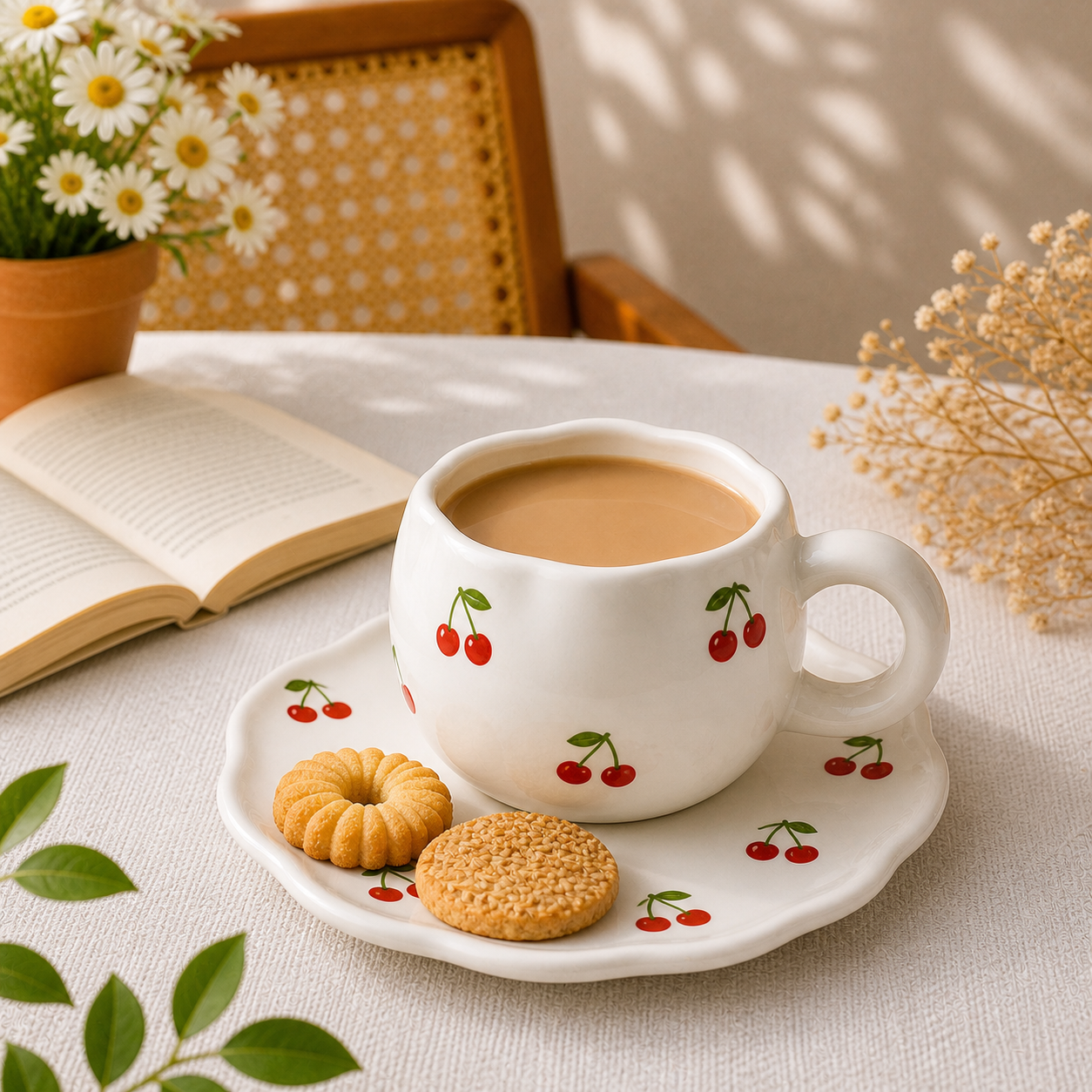 Cherry Ceramic Cup & Saucer