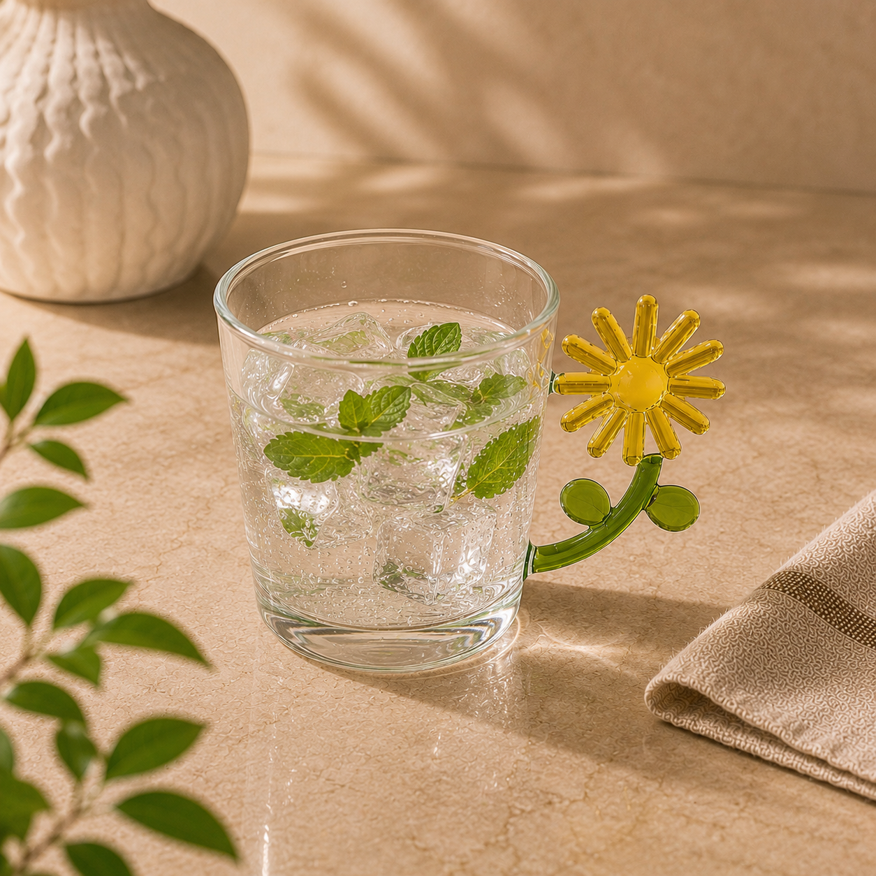 Sunflower Handle Glass Cup