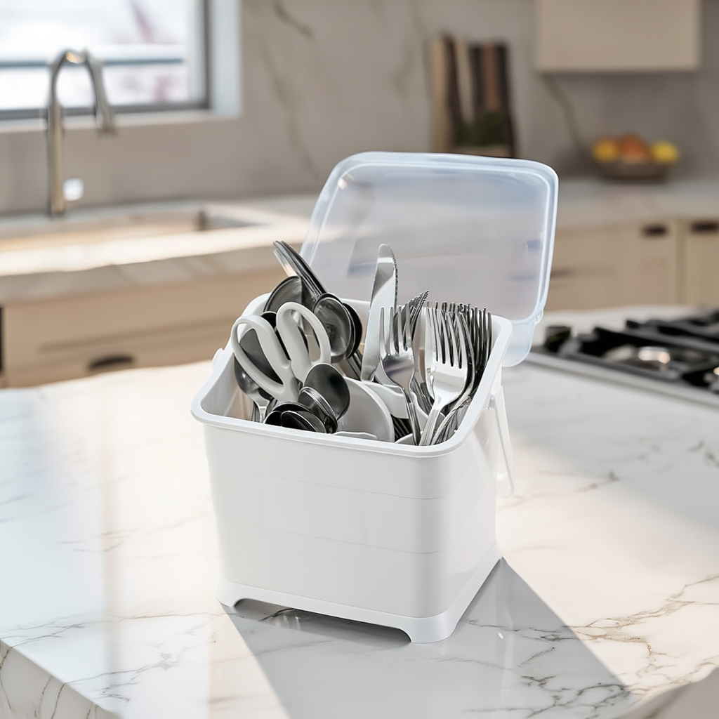 Plastic Cutlery Stand with Lid