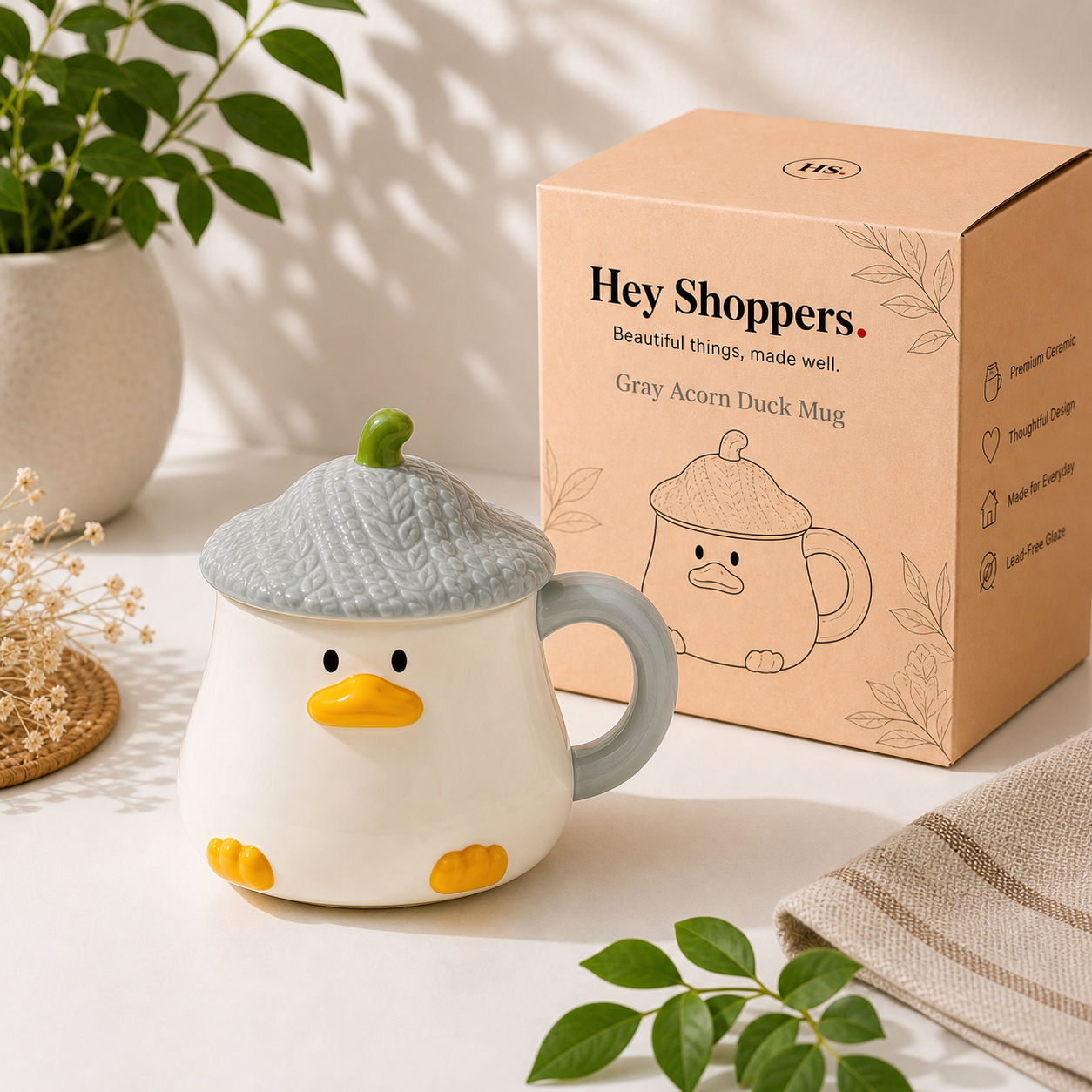 Gray Acorn Duck Mug