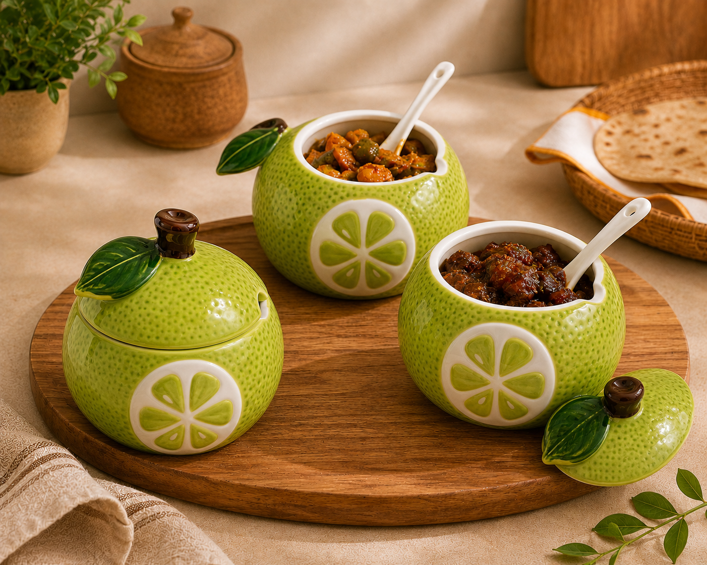 Green Citrus Ceramic Jar