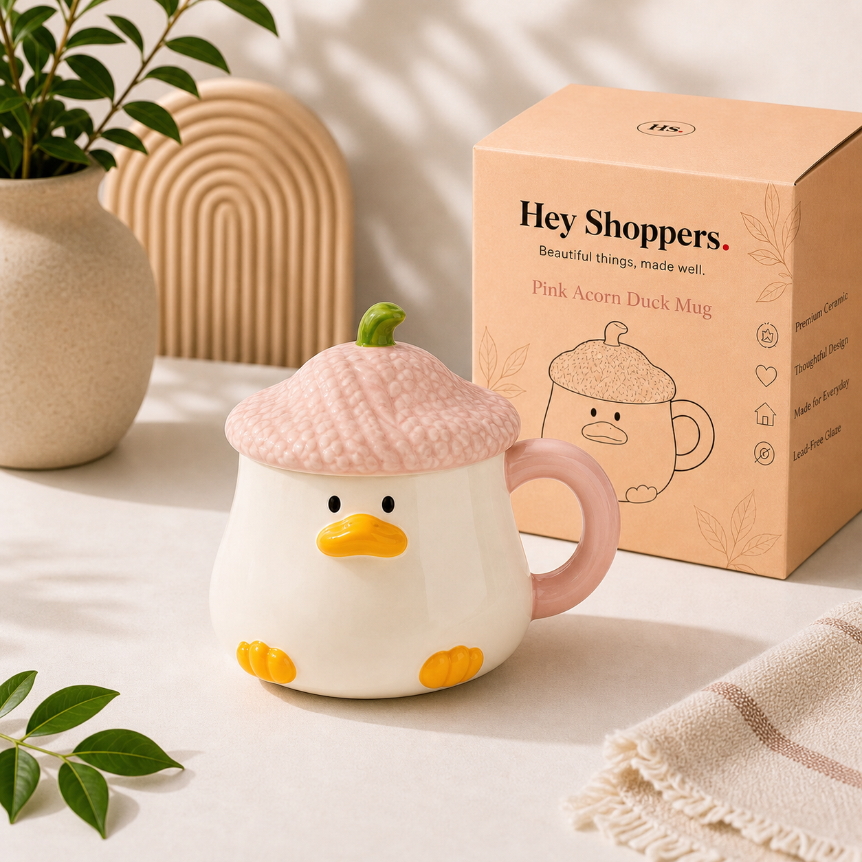 Pink Acorn Duck Mug