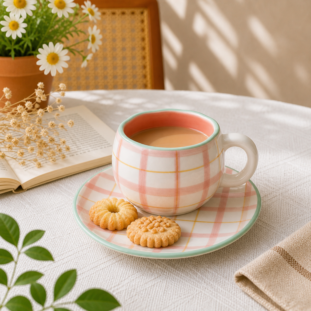 Plaid Ceramic Cup & Saucer