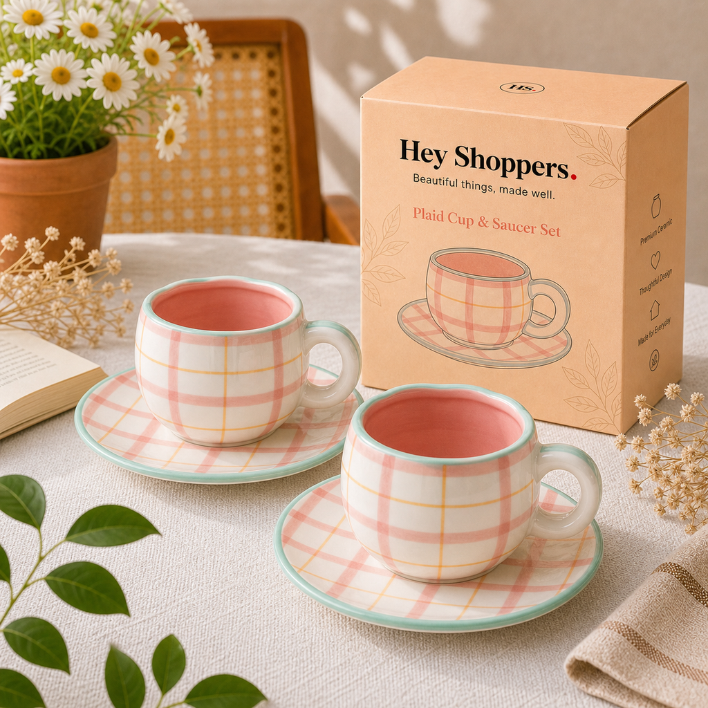 Plaid Ceramic Cup & Saucer