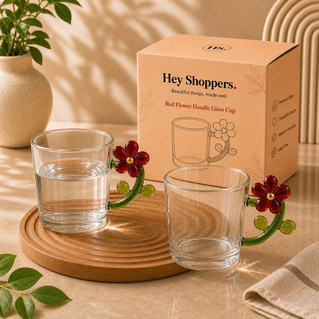 Red Flower Handle Glass Cup