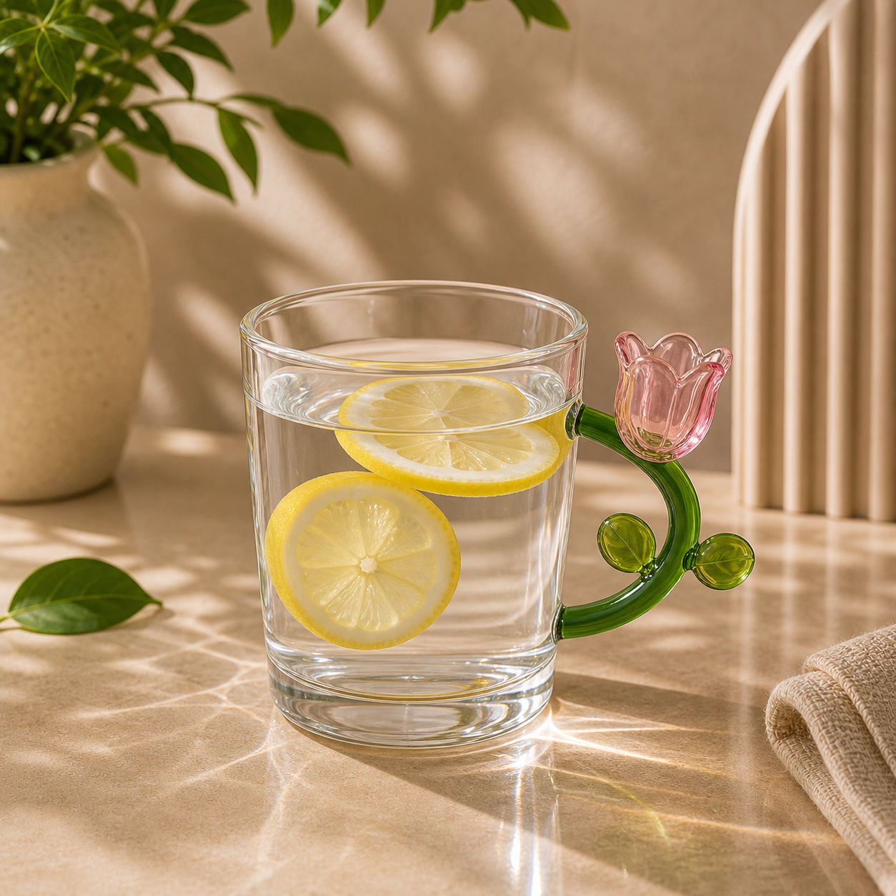 Tulip Handle Glass Cup