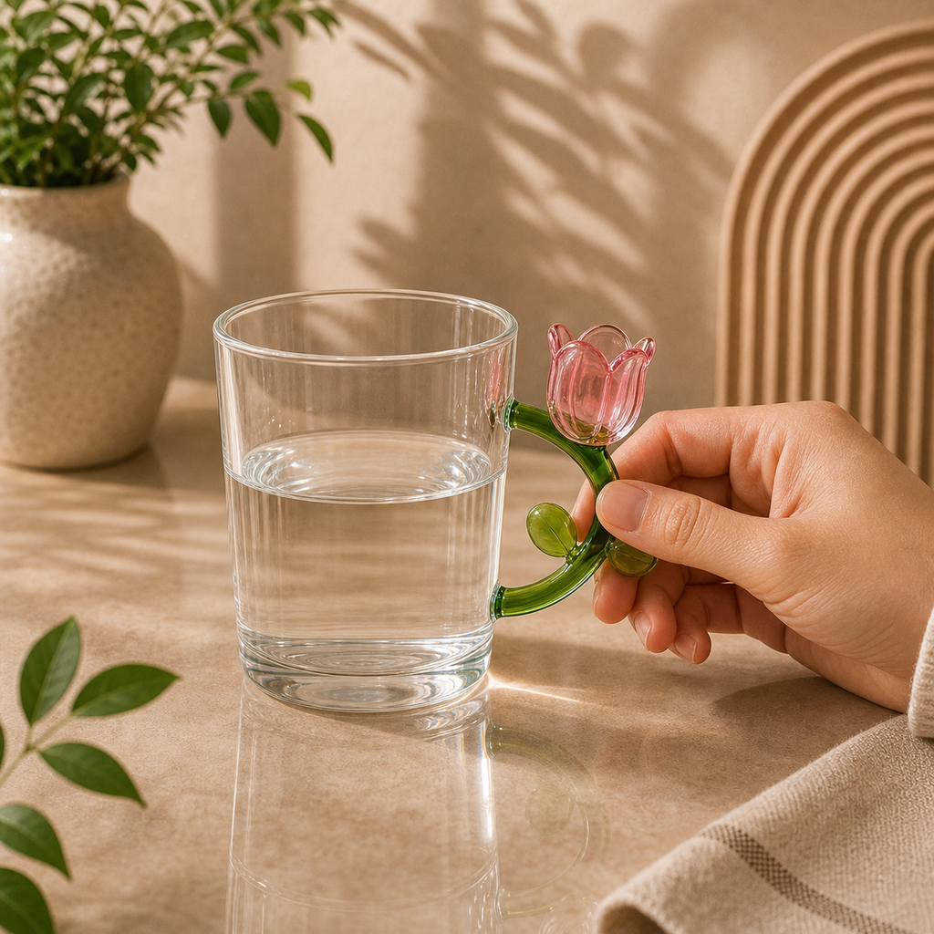 Tulip Handle Glass Cup