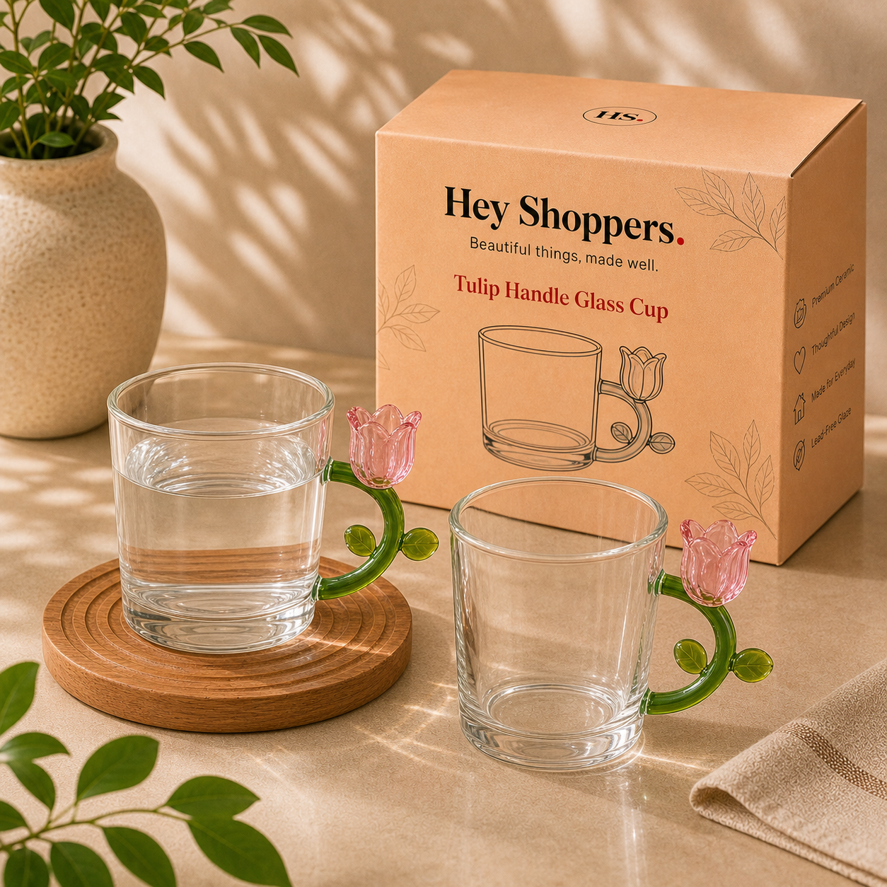 Tulip Handle Glass Cup
